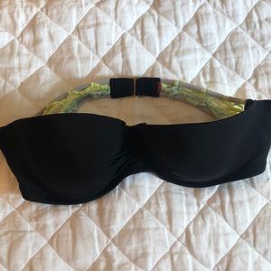 Black Strapless Bathing Suit Top with Neon Back